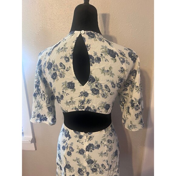 Reformation Lenni Floral White And Blue Cutout Mini Dress Size 2 - Picture 7 of 8
